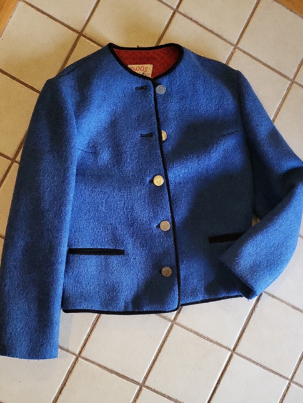 BOOS Classic austrian Blue Wool Jacket, Silver Austrian  Coin Buttons.
